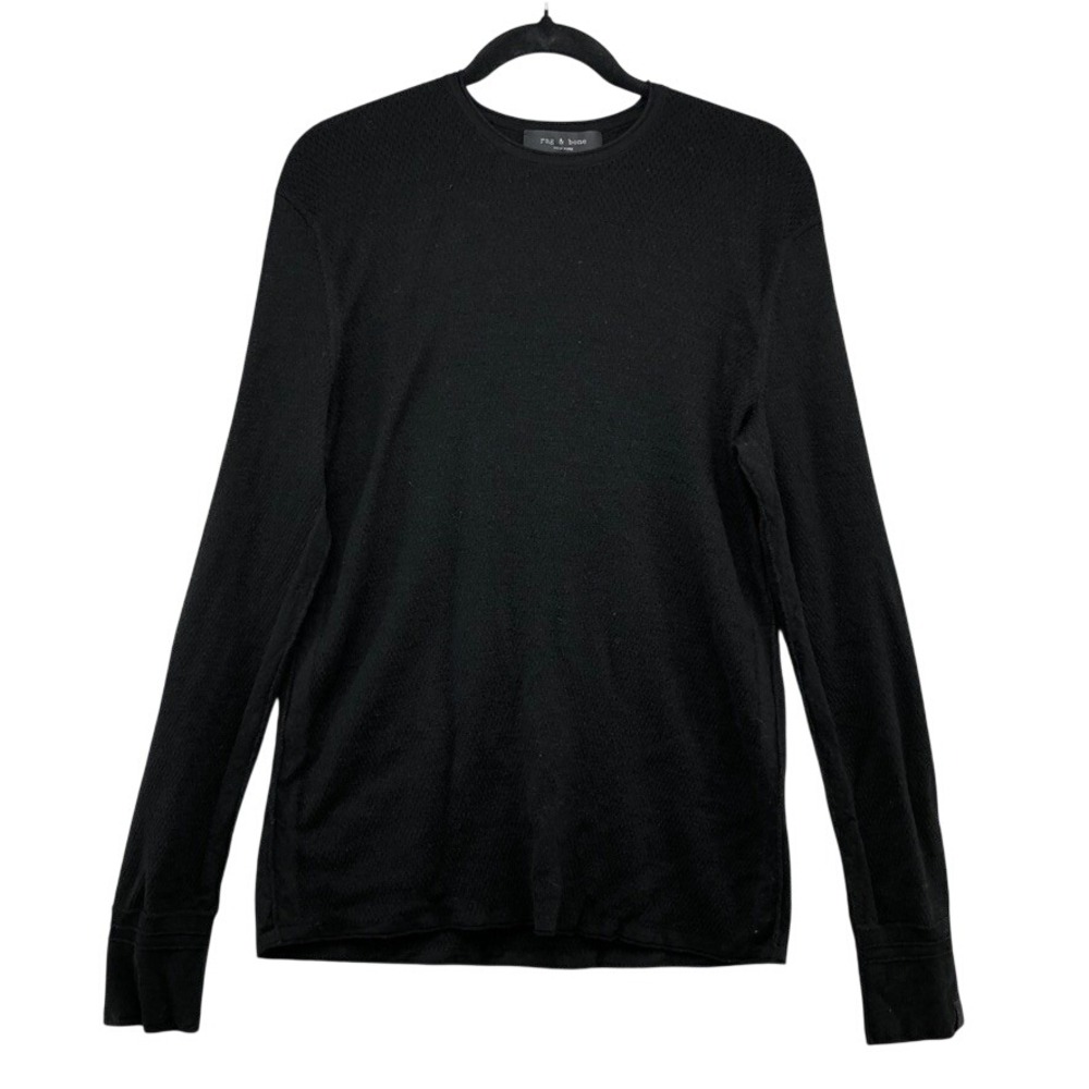 Rag & Bone Sweater Mens Medium Black Merino Wool Blend Long Sleeve Crew Neck
